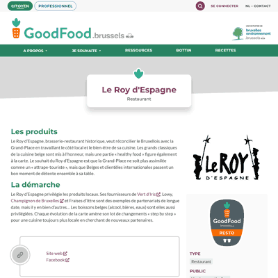Screenshot van de pagina van Le Roy d'Espagne op de GoodFood-website